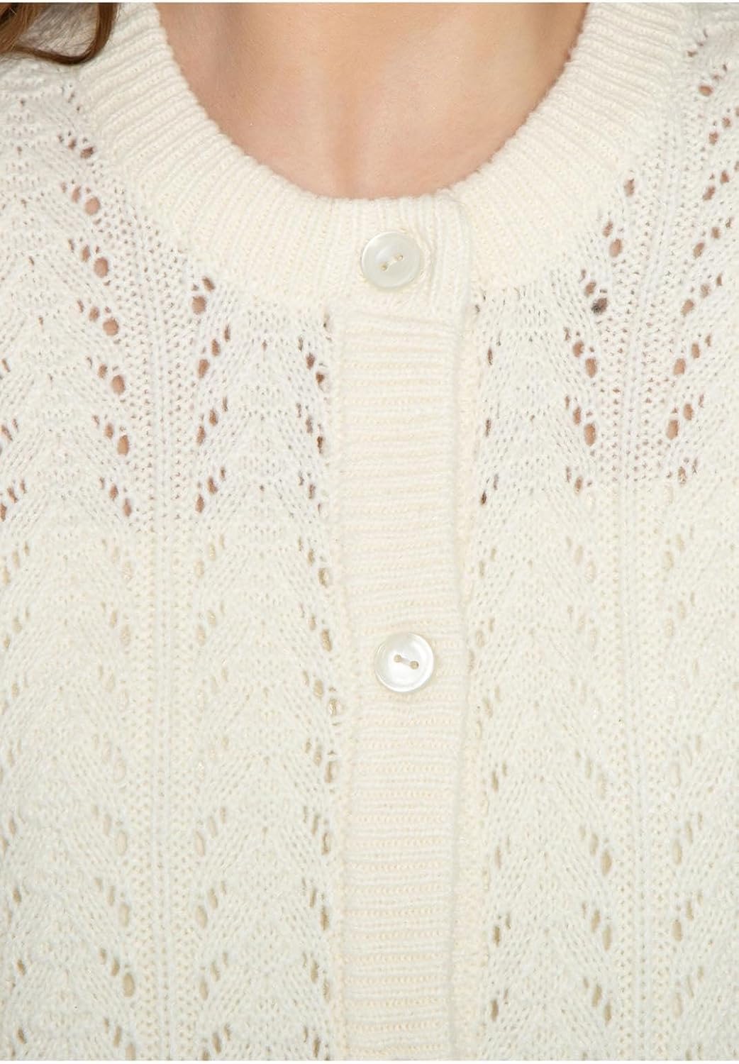 Women's Button Front Crochet Pointelle Cardigan with Pockets