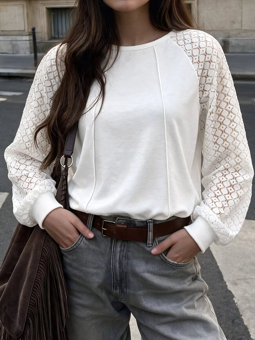 Lace Raglan Sleeve Sweatshirt