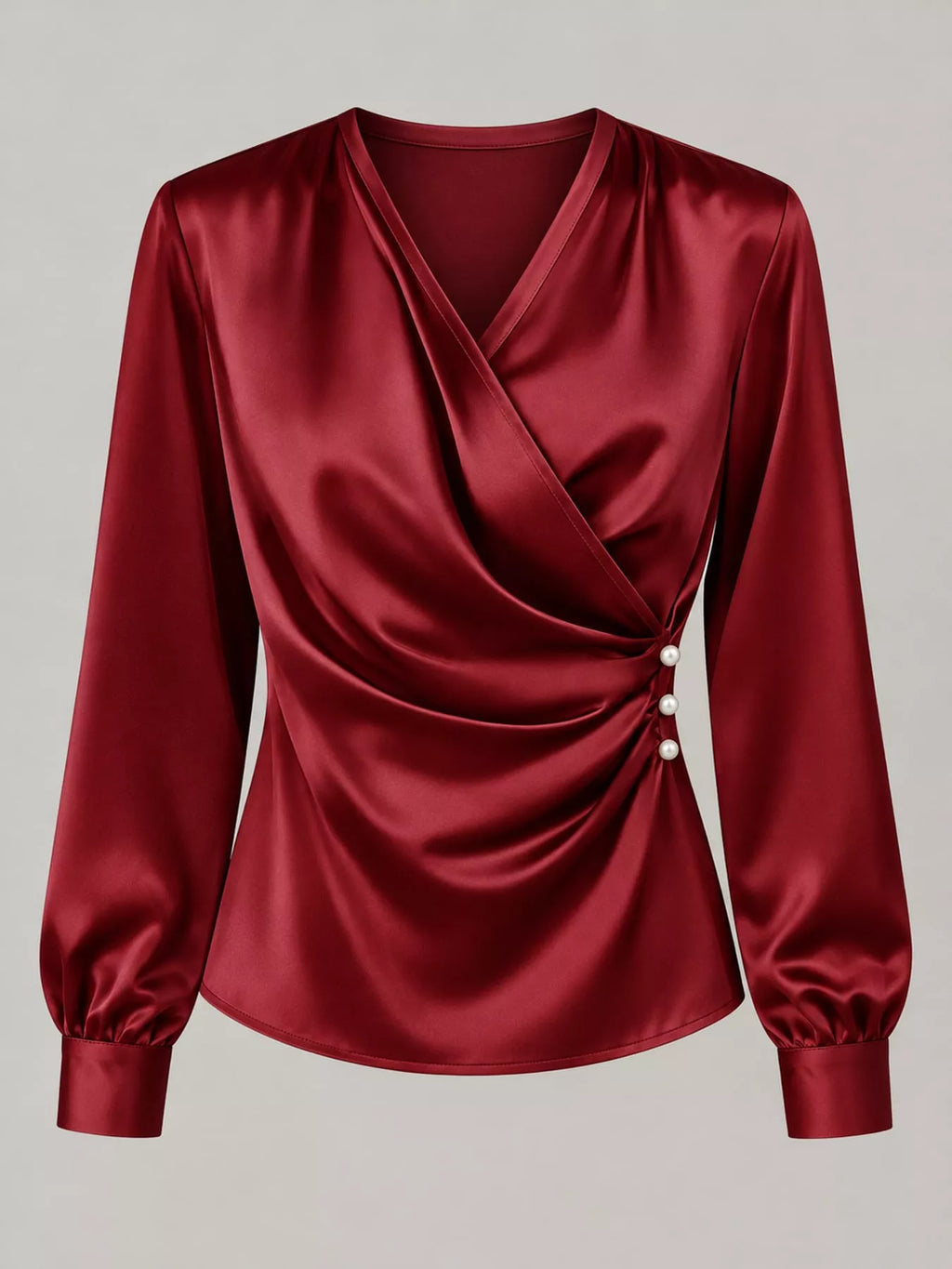 Satin Surplice Long Sleeve Blouse