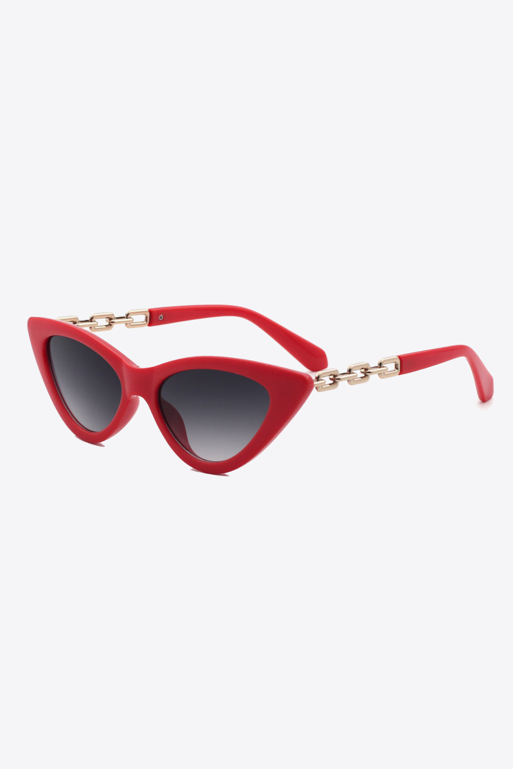Chain Detail Cat-Eye Sunglasses with UV400 and Protective Case