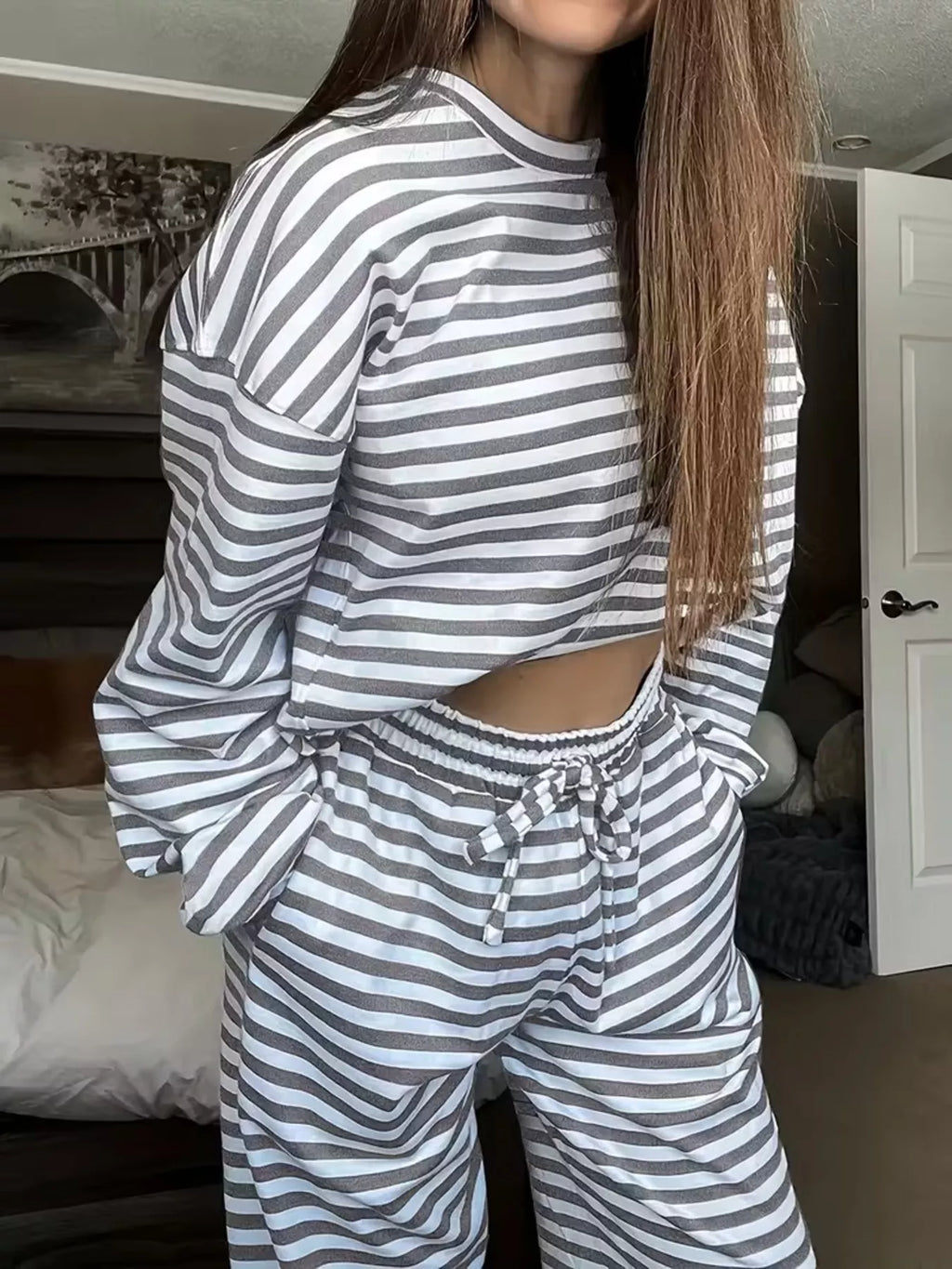 Striped Long Sleeve Top and Pants Set