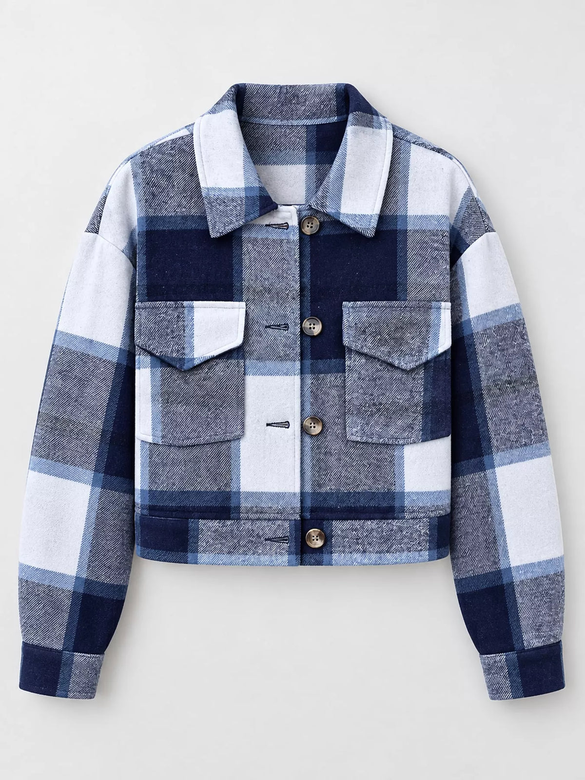 Plaid Button-Front Cropped Jacket
