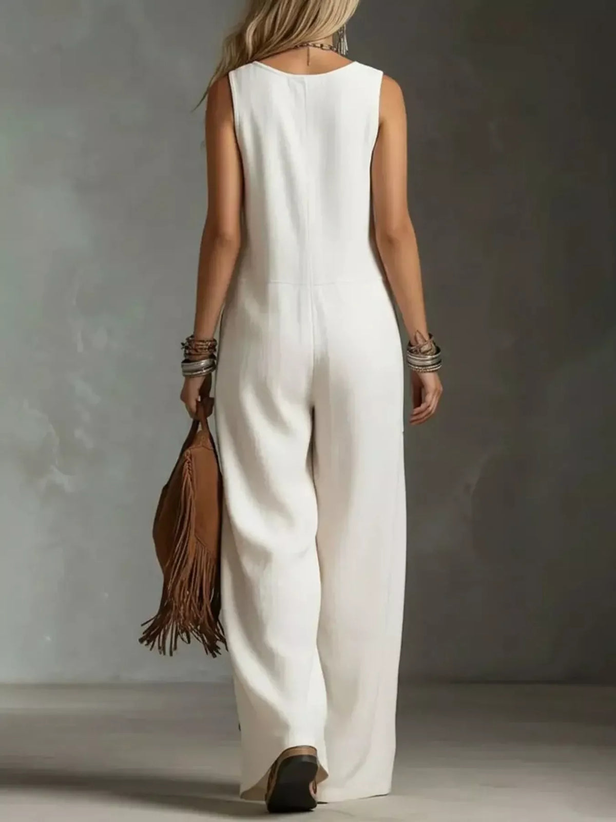 Full Size Sleeveless Button-Down Wide-Leg Jumpsuit Plus Size