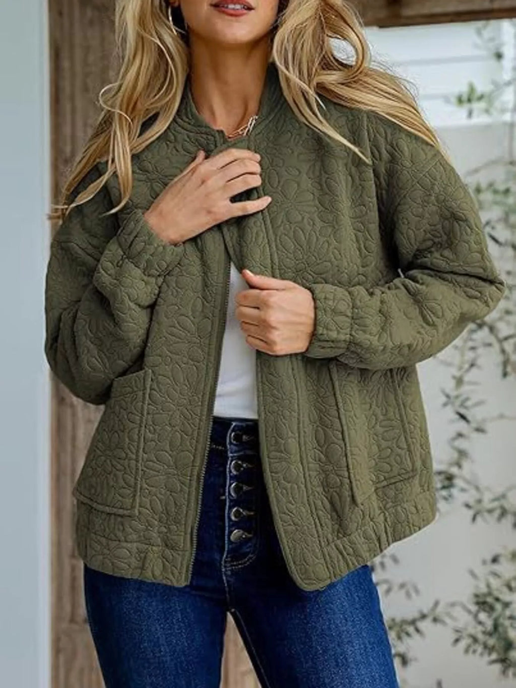 Floral Quilted Zip Up Jacket