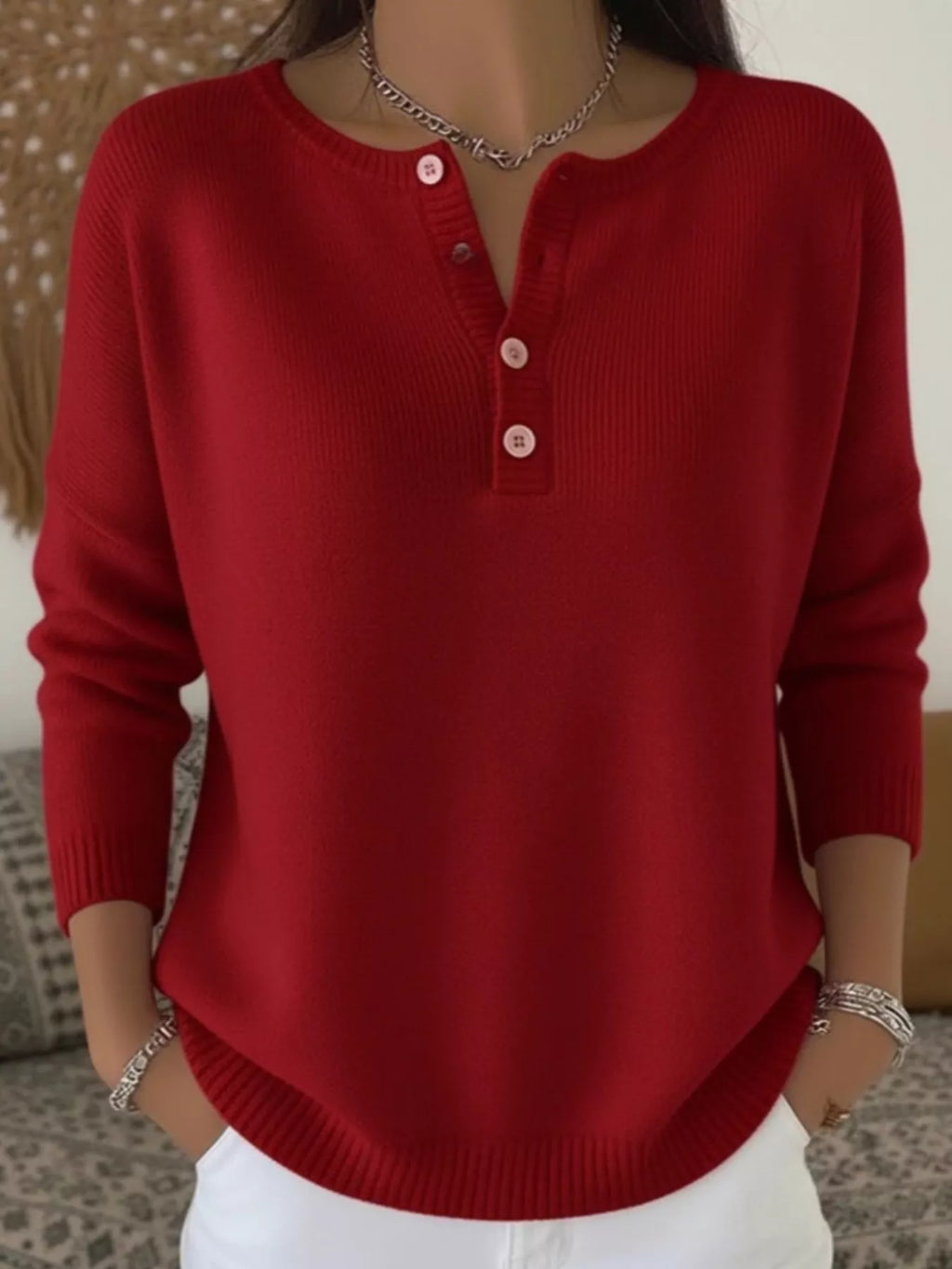 Full Size Button Detail Ribbed Knit Sweater Plus Size