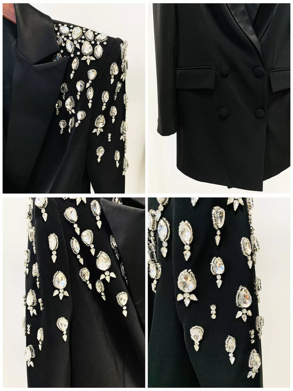 Full Size Rhinestone Shoulder Double-Breasted Blazer Plus Size