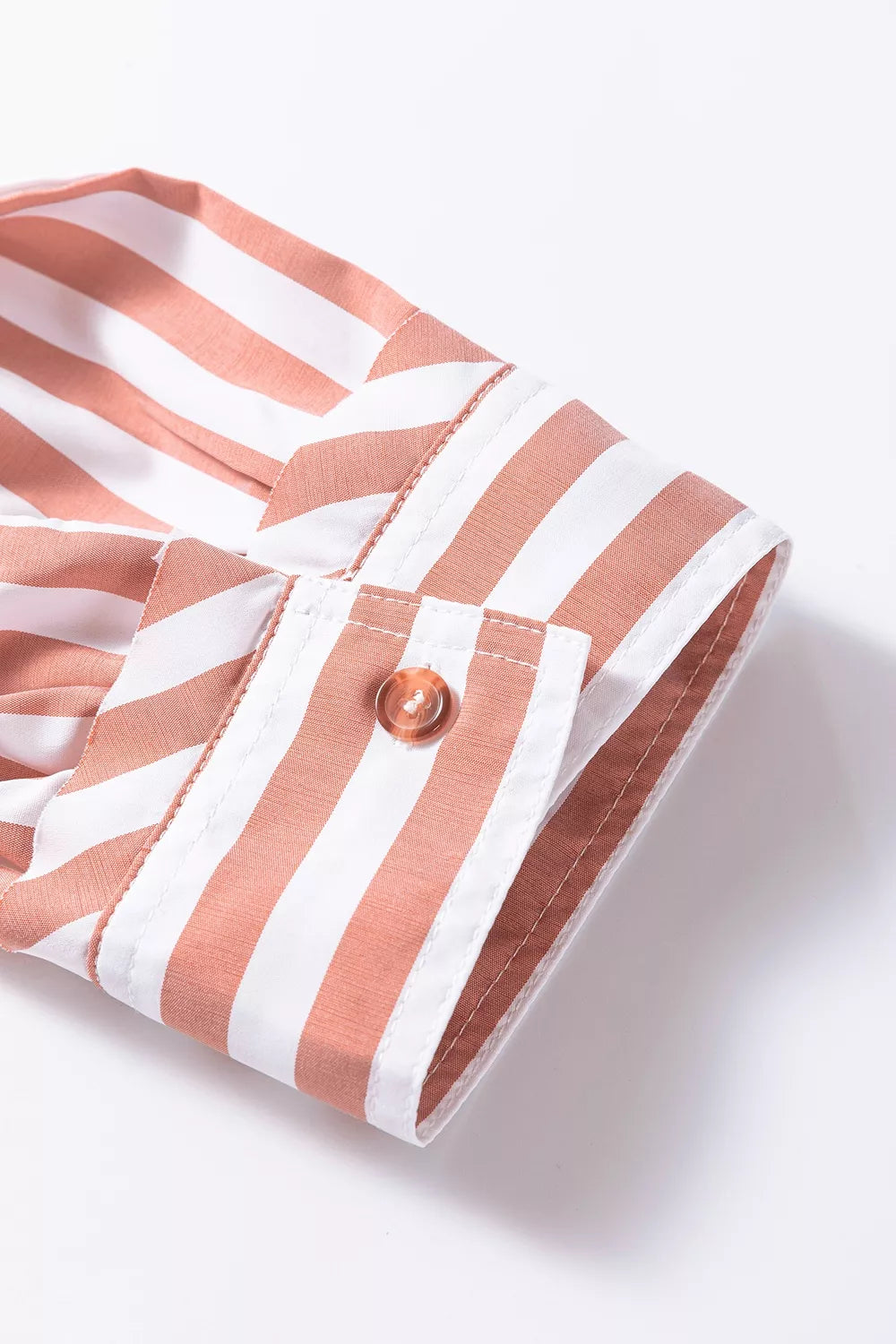 Stripe Collar Button Front Bracelet Sleeve Ruffle Hem Shirt