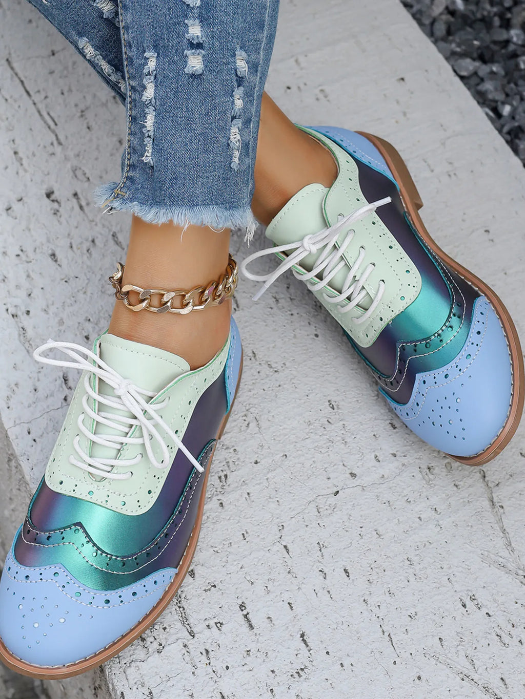 Round Toe Flats Color Block Loafers