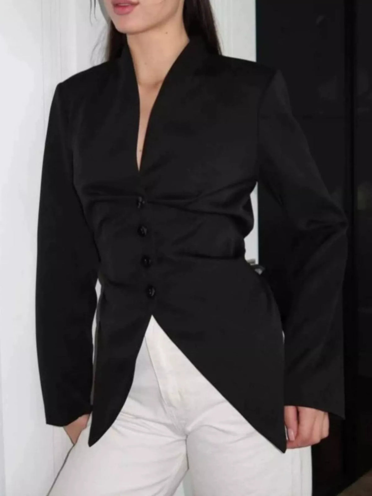 Slim-Fit Asymmetric Hem Blazer
