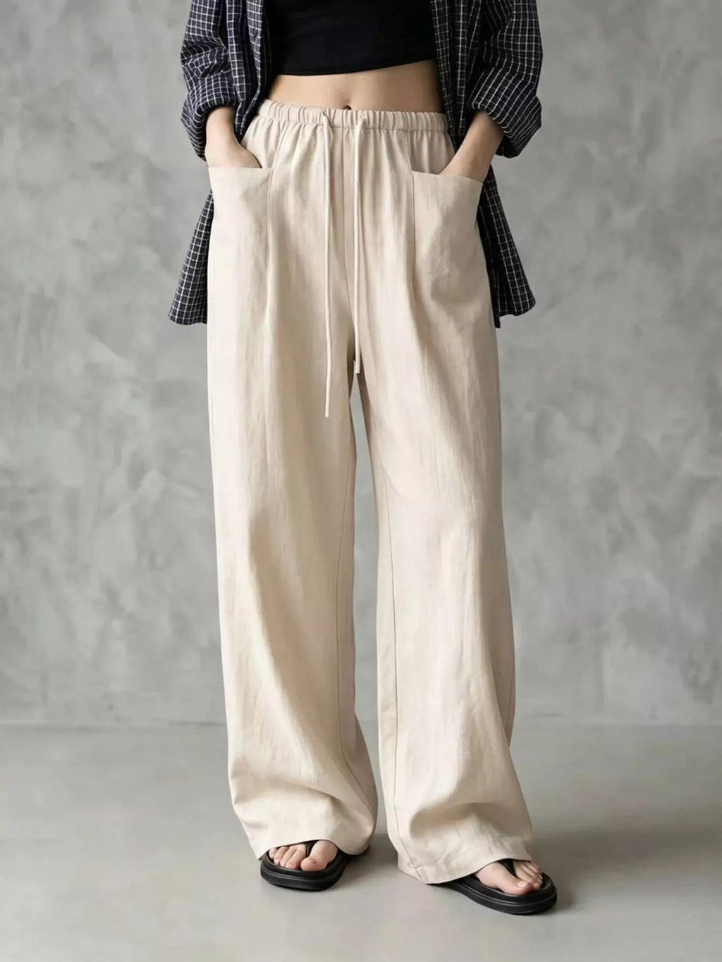 Full Size Drawstring Wide-Leg Casual Pants Plus Size