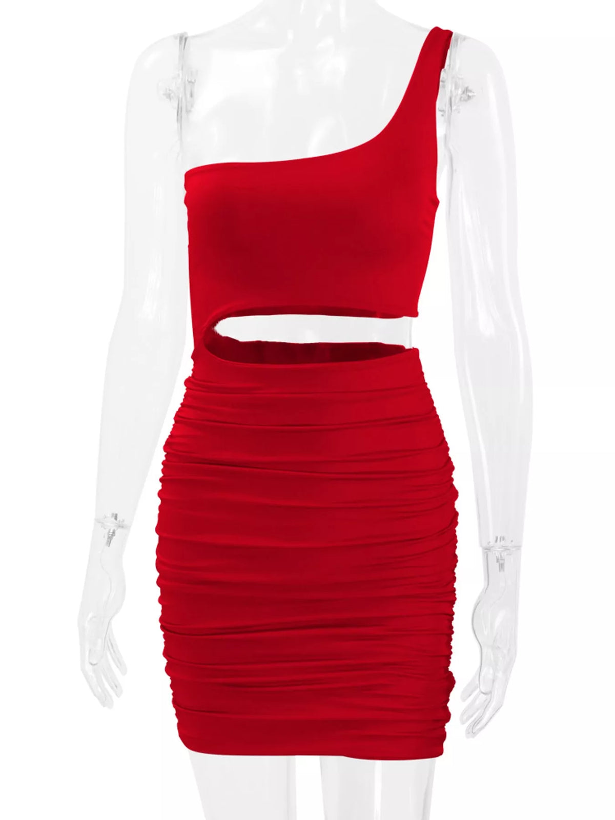One-Shoulder Cutout Ruched Bodycon Mini Dress