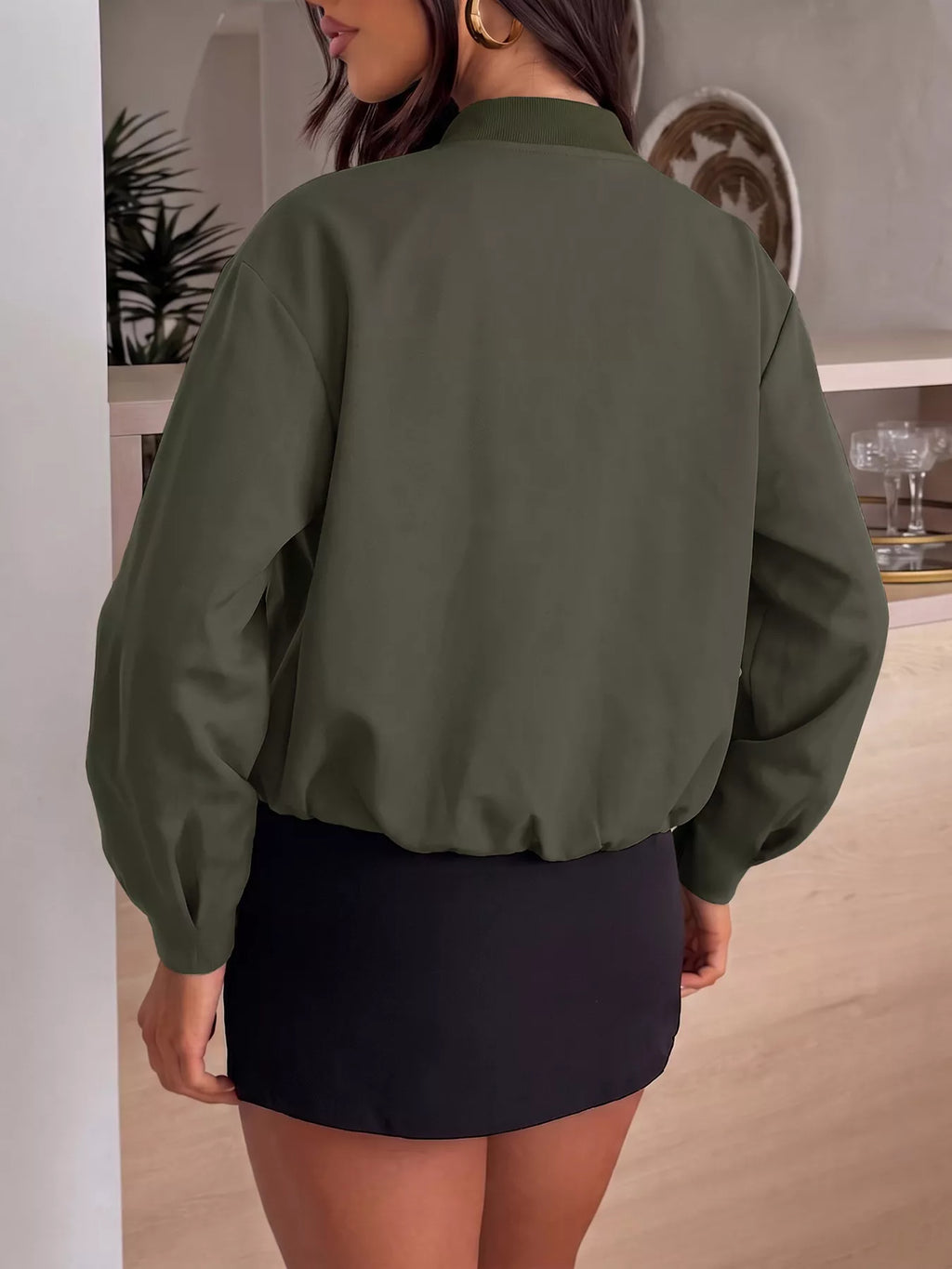 Zip-Up Dropped Shoulder Jacket