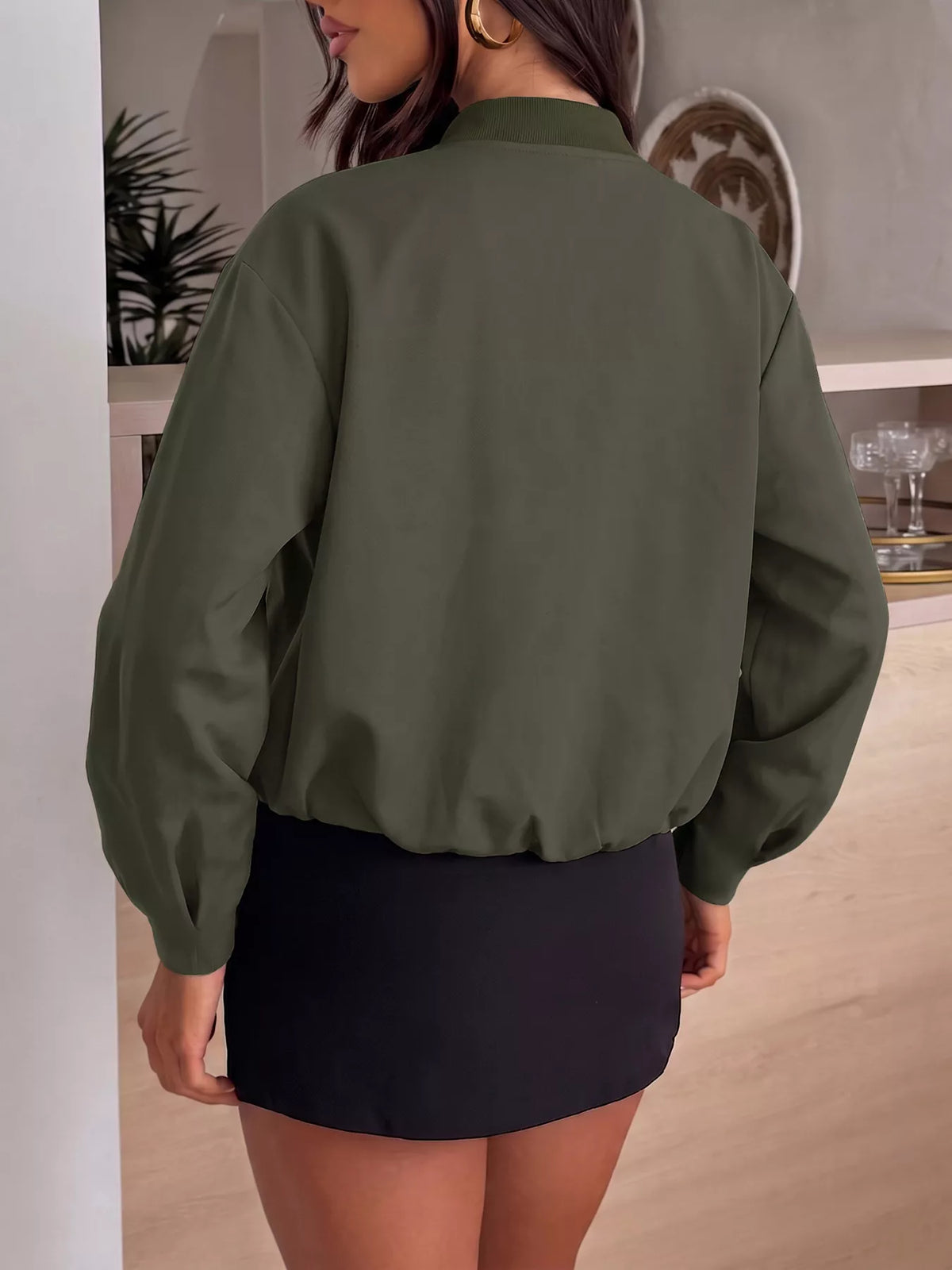 Zip-Up Dropped Shoulder Jacket