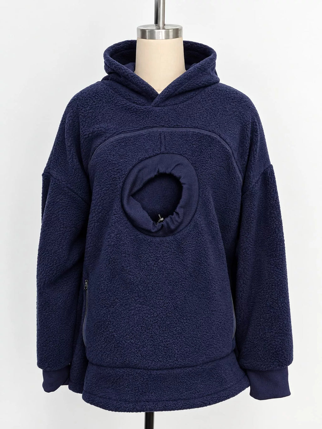 Full Size Fleece Pet-Carrying Hoodie with Cat Pouch Plus Size
