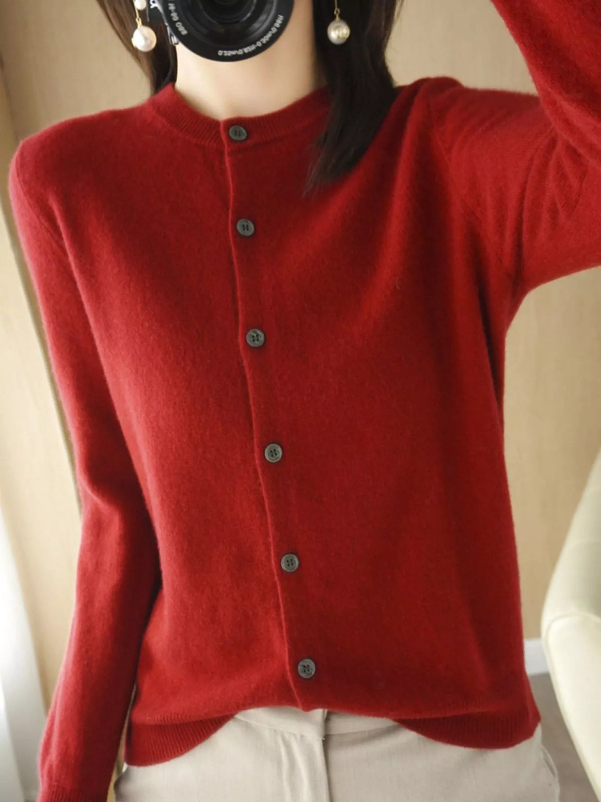 Classic Crew Neck Knit Cardigan