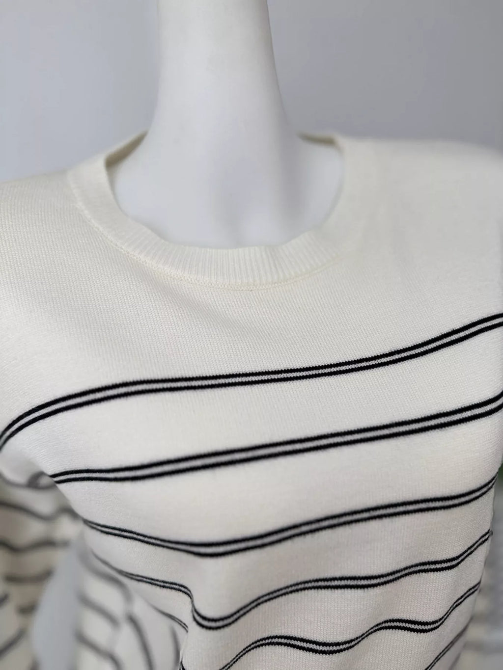 Classic Striped Crewneck Knit Top with Layered Sweater Detail