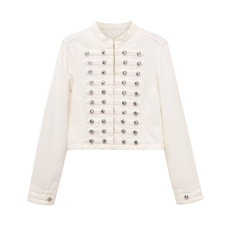 Womens Distressed Vintage Buttoned Denim Jacket