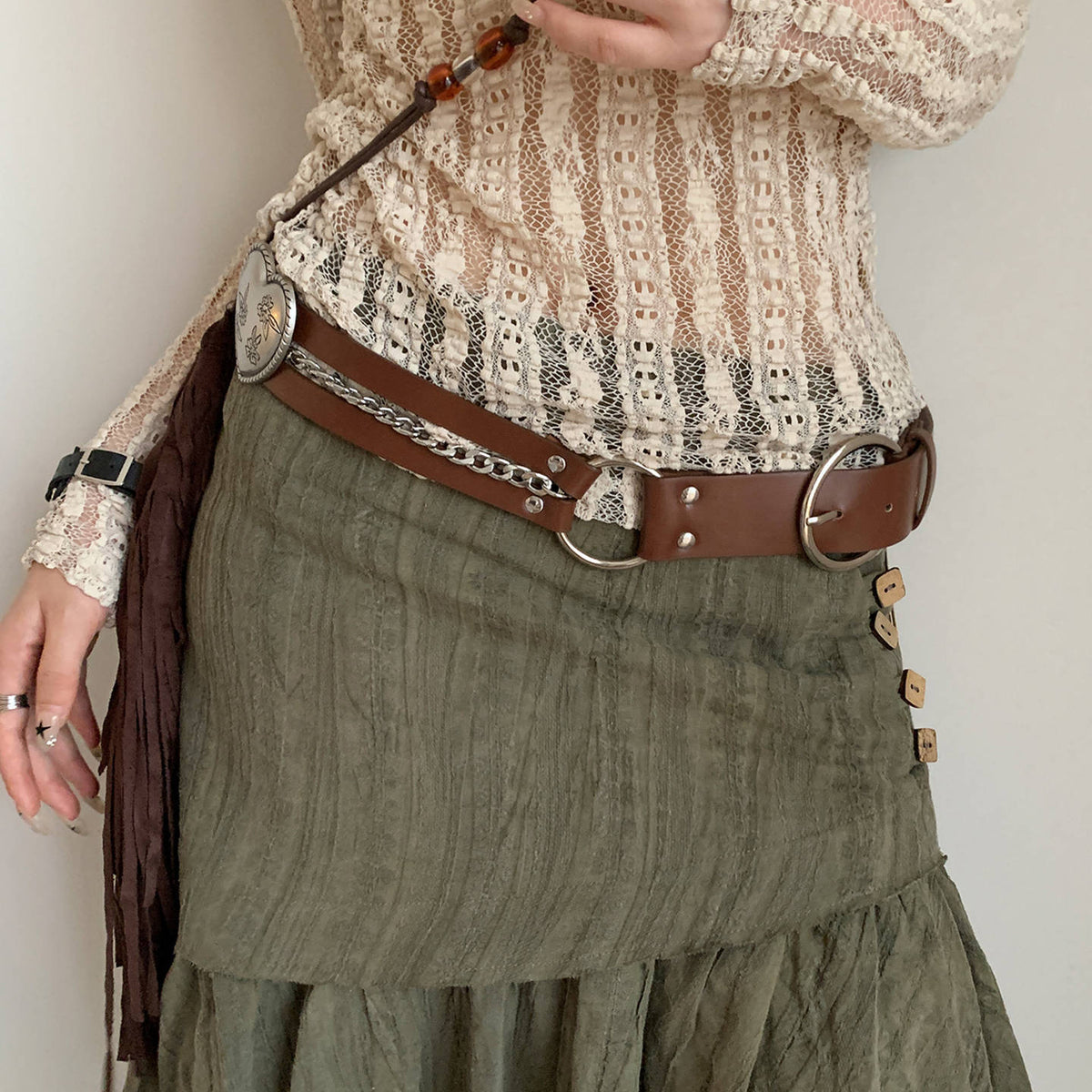 Rivet Wide Belt Brown Womens Leather Belt