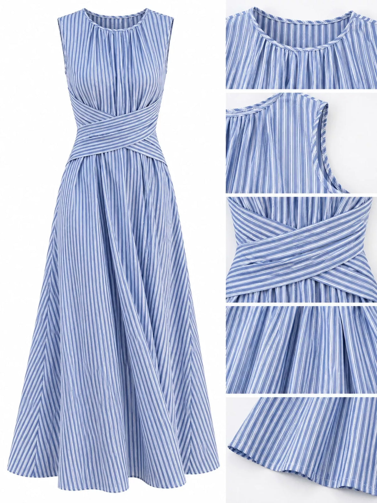 Full Size Sleeveless Striped Maxi Dress with Criss-Cross Waist Detail Plus Size