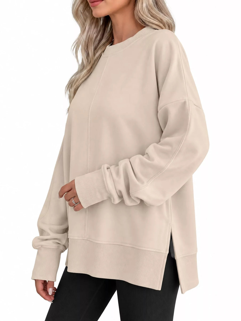 Oversized Crew Neck Sweatshirt with Side Slit