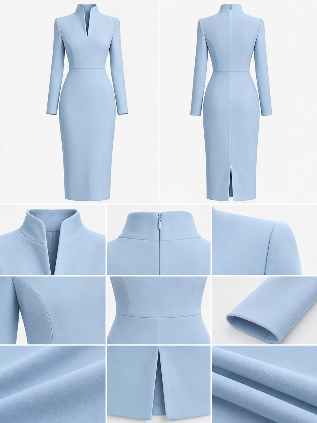 Full Size Stand-Collar Long-Sleeve Midi Dress Plus Size