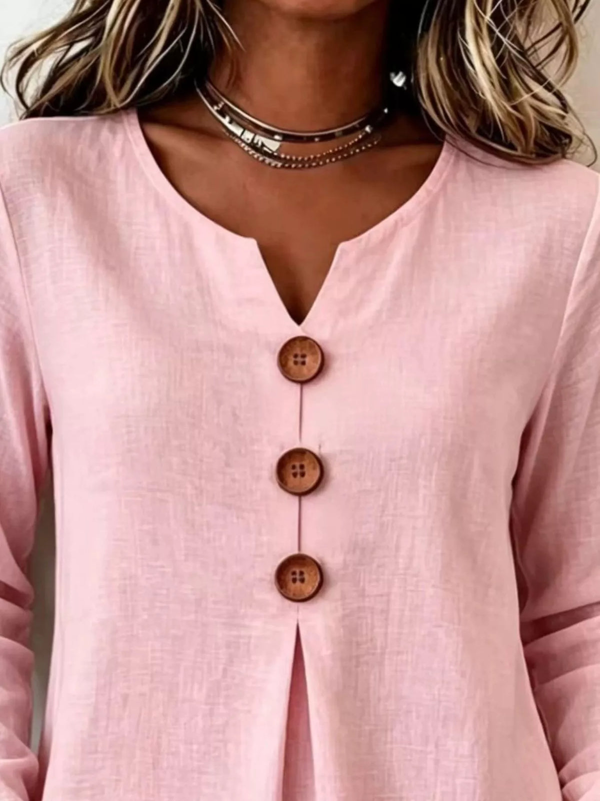 Full Size Decorative Button Long Sleeve Blouse Plus Size