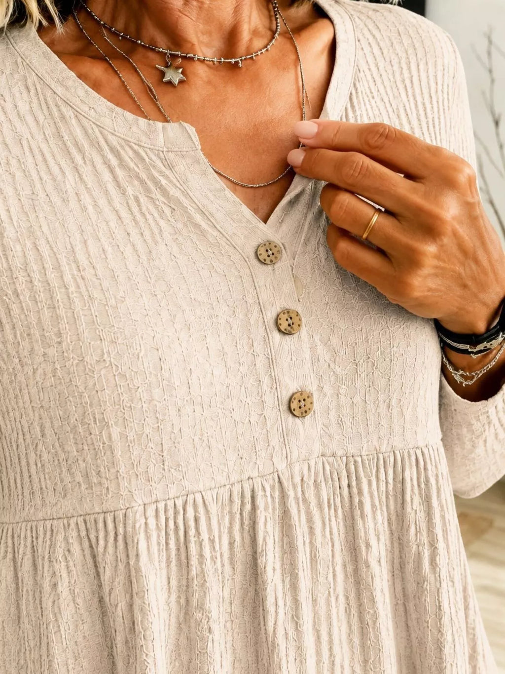 Button Detail Knitted Casual Top