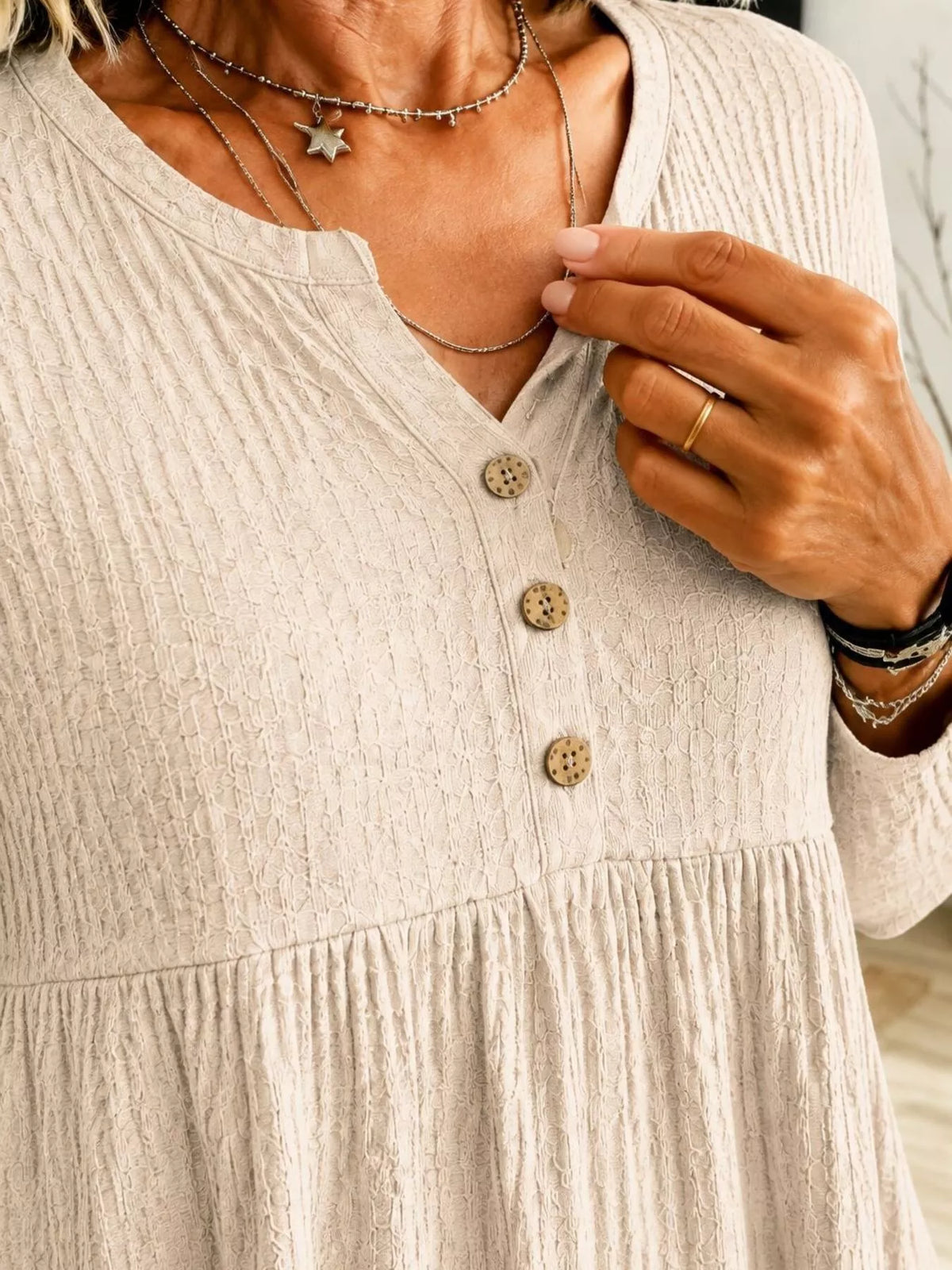 Button Detail Knitted Casual Top