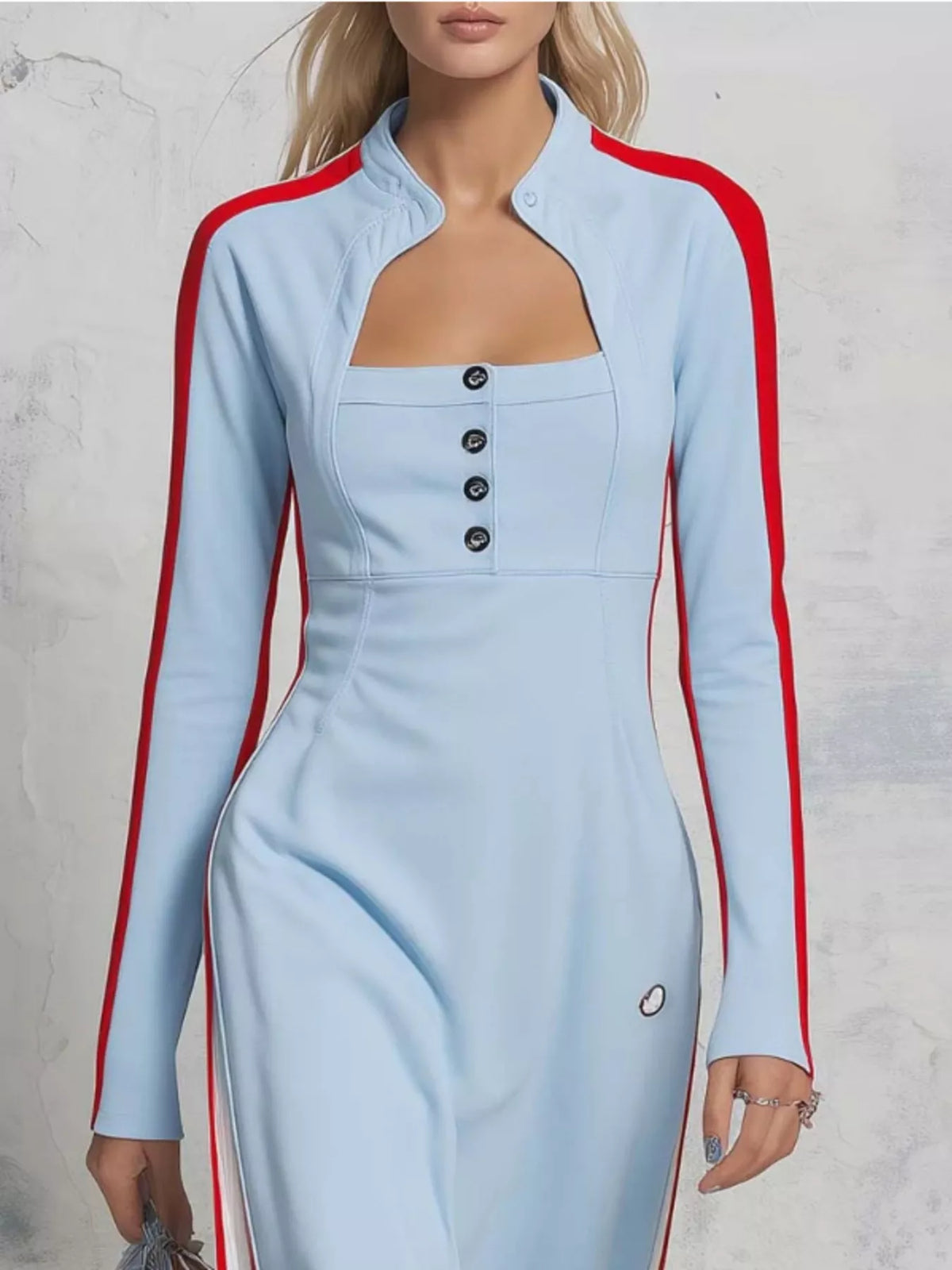 Color-Block Long Sleeve Maxi Dress