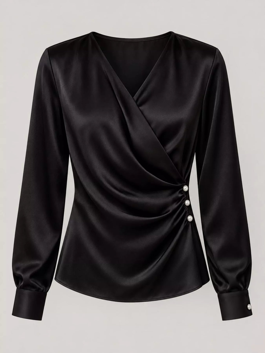 Satin Surplice Long Sleeve Blouse