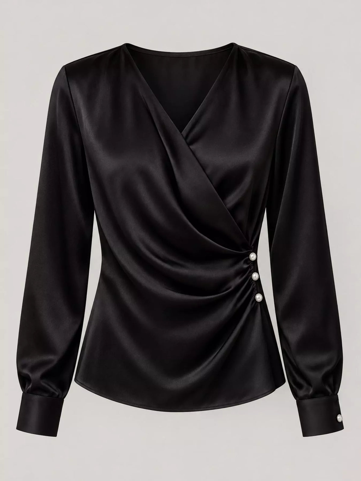 Satin Surplice Long Sleeve Blouse
