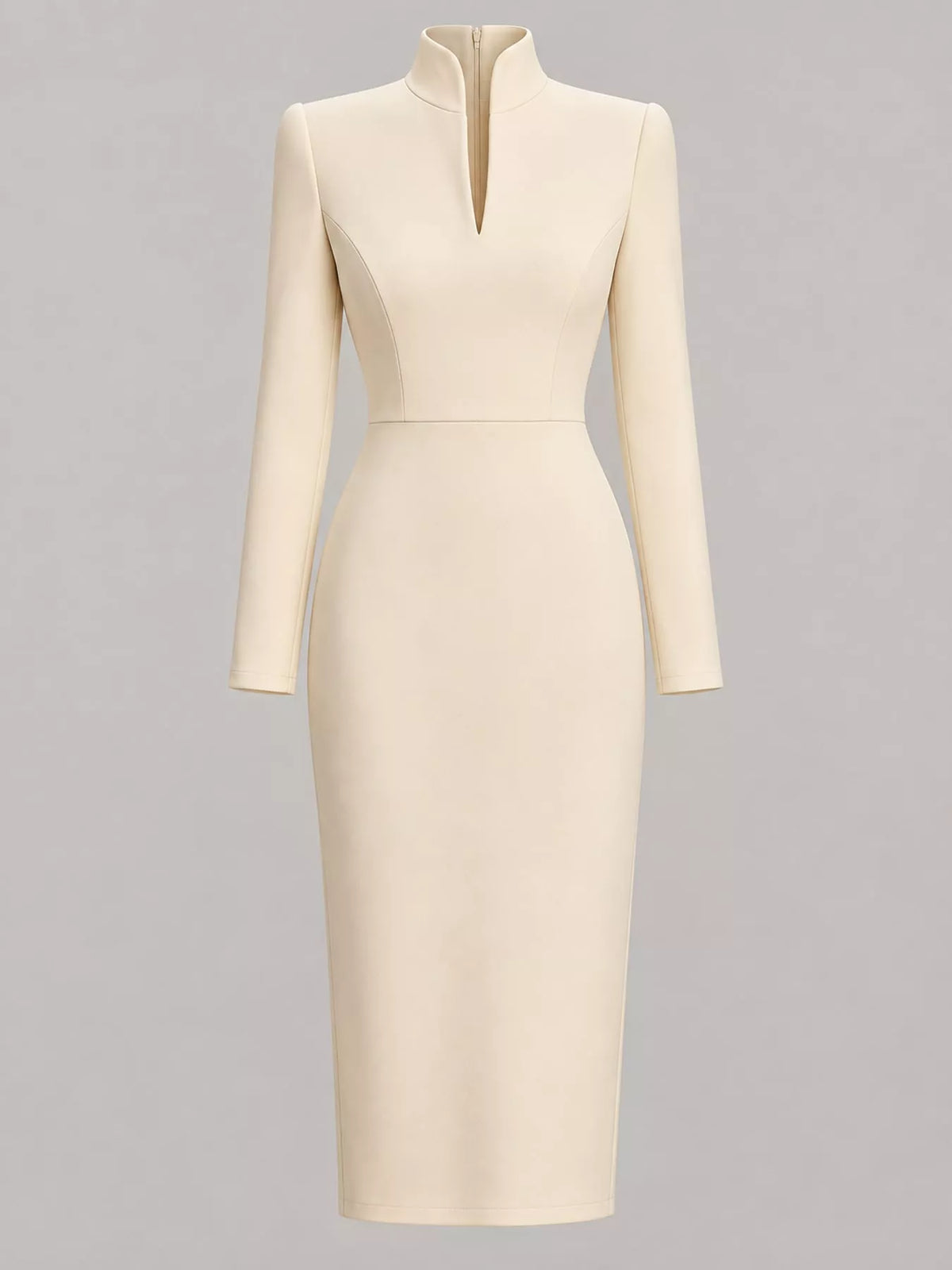 Full Size Stand-Collar Long-Sleeve Midi Dress Plus Size