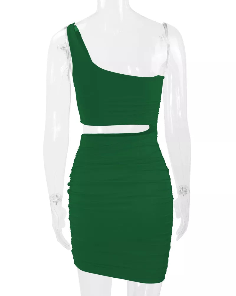 One-Shoulder Cutout Ruched Bodycon Mini Dress