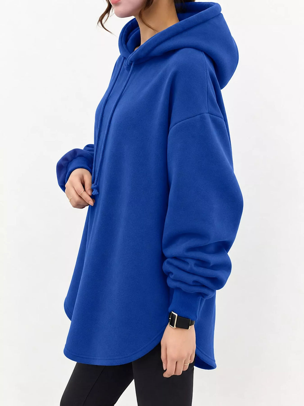 Full Size Drawstring Dropped Shoulder Hoodie Plus Size