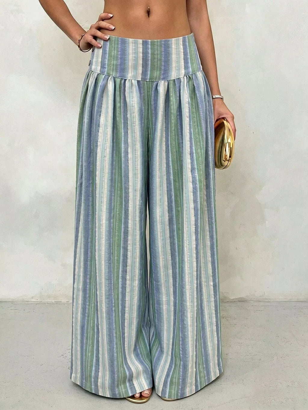 High-Waisted Striped Wide-Leg Casual Pants