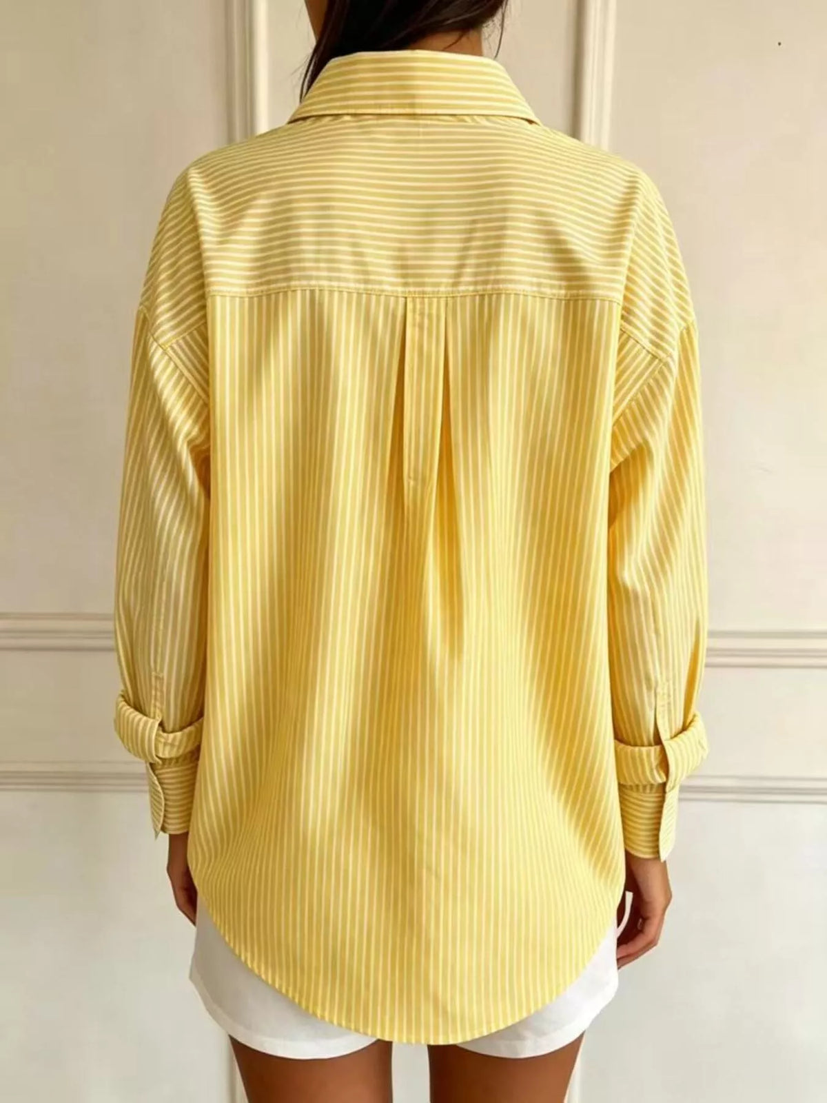 Full Size Striped Button-Down Long Sleeve Shirt Plus Size