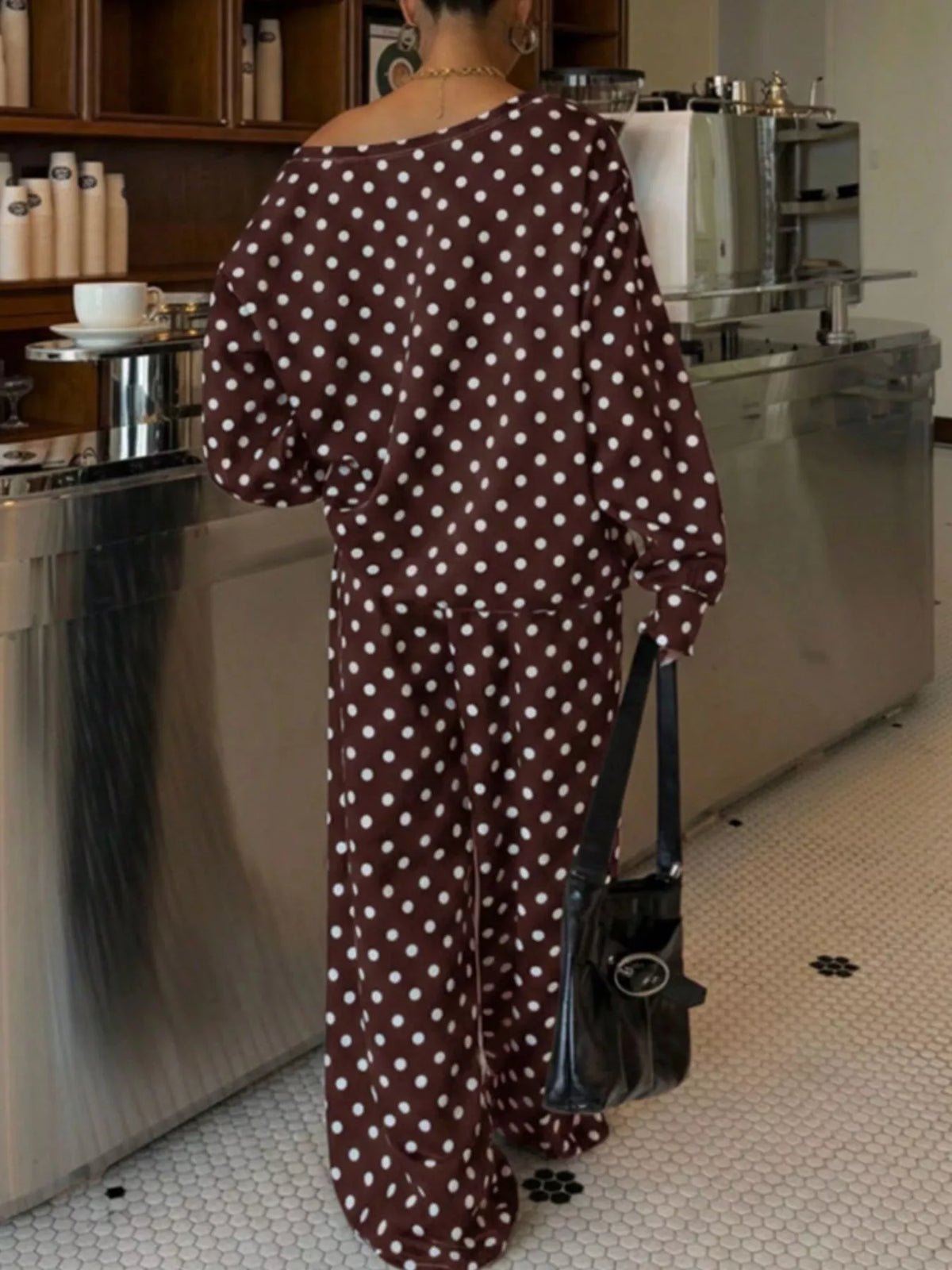 Polka Dot Long Sleeve Top and Pants Set