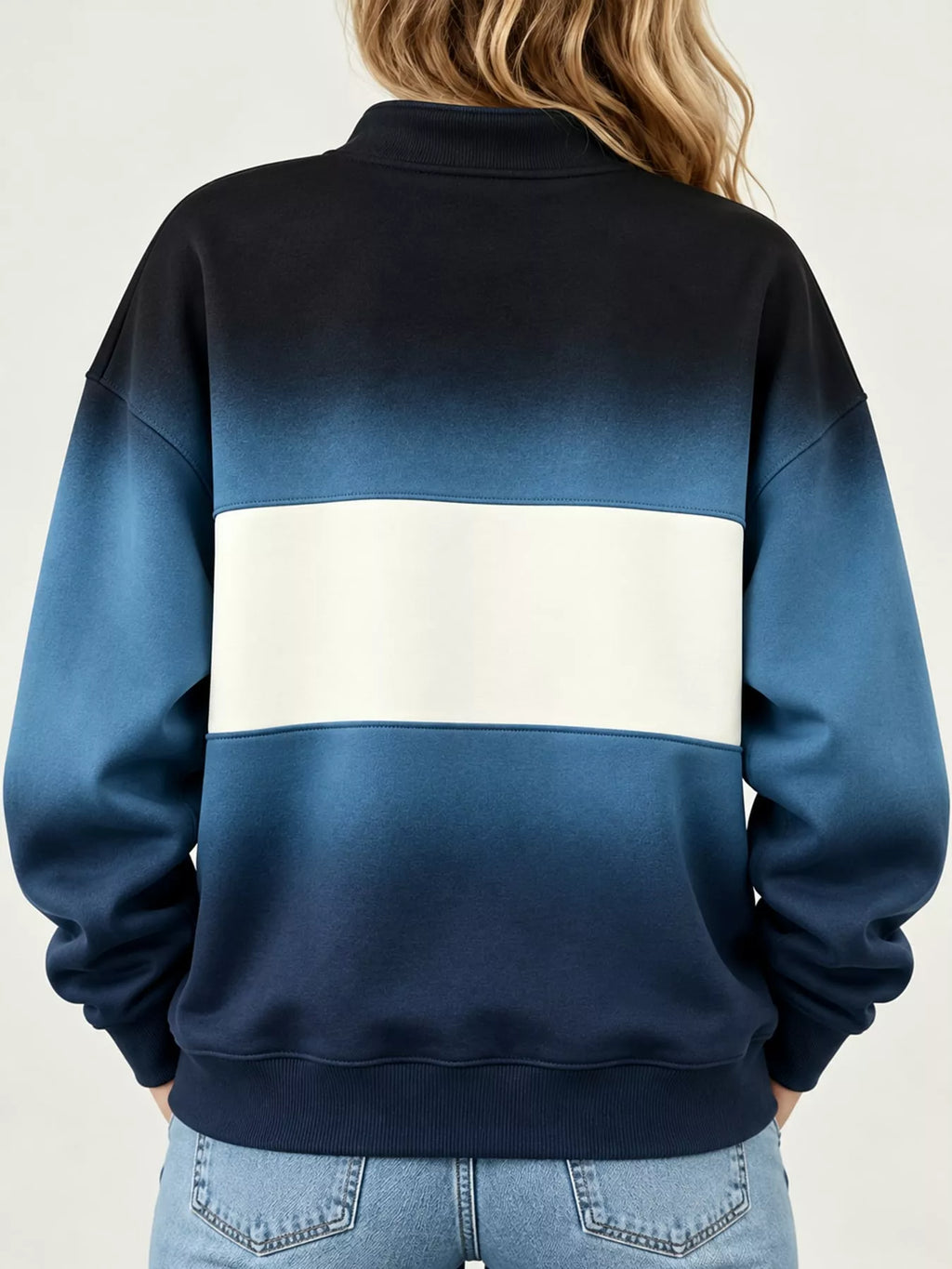 Full Size Color Block Snap-Button Sweatshirt Plus Size