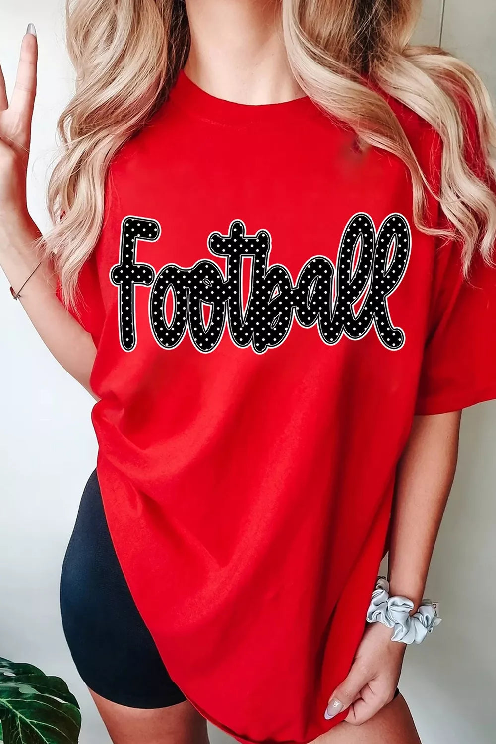 Full Size Football Polka Dot Letter Graphic Game Day T Shirt Plus Size
