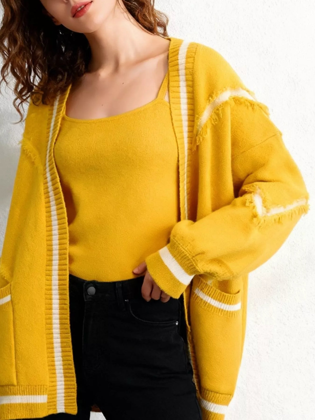 Frayed Hem Open Front Cardigan