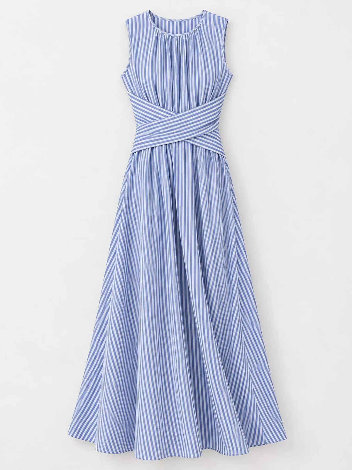 Full Size Sleeveless Striped Maxi Dress with Criss-Cross Waist Detail Plus Size