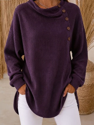 Self-developed 2026 Amazon Independent Station Solid Color Pullover Lapel Long Sleeve Button Textured Sweatshirt Top