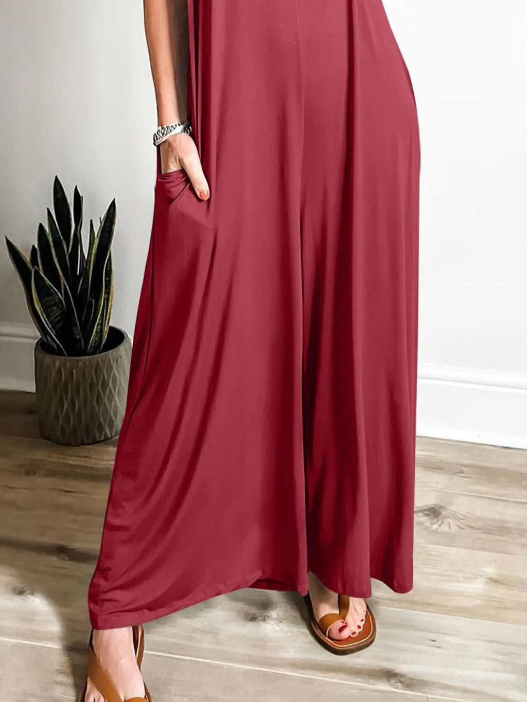 Sleeveless V-Neck Jumpsuit with Pockets