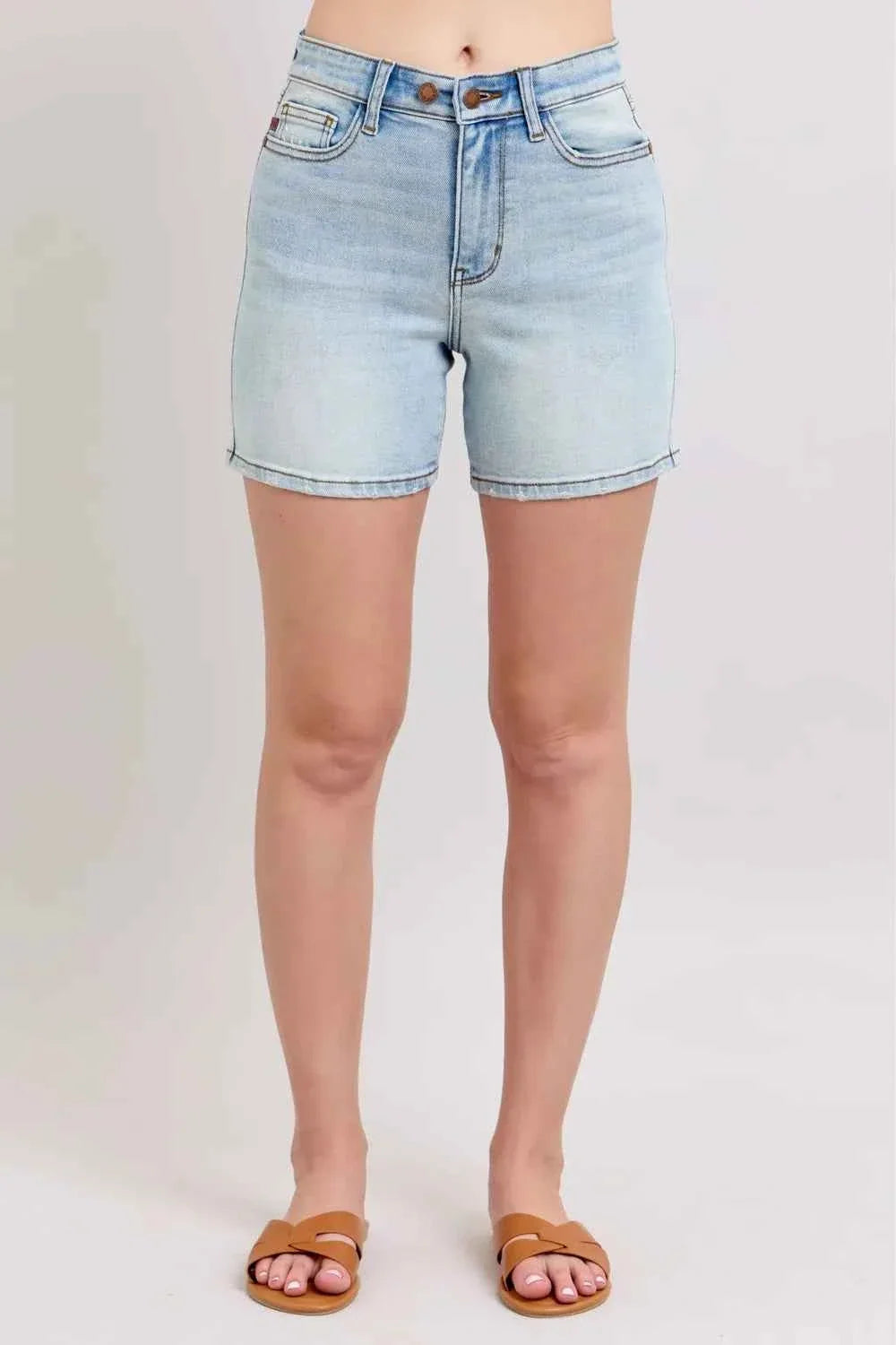 2 Button Denim Shorts with Pockets – Plus Size