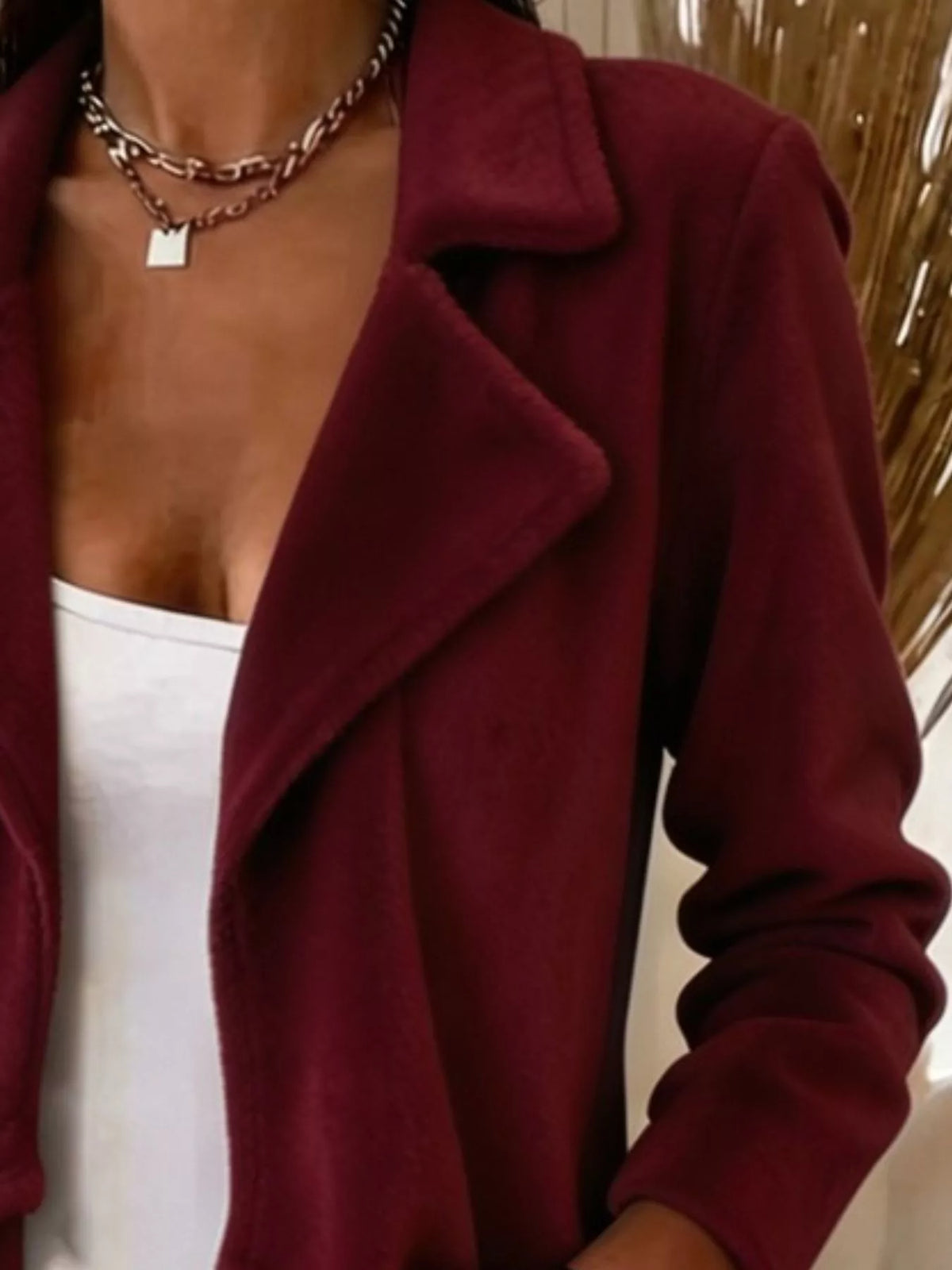 Full Size Fleece Waterfall Collar Outerwear Plus Size