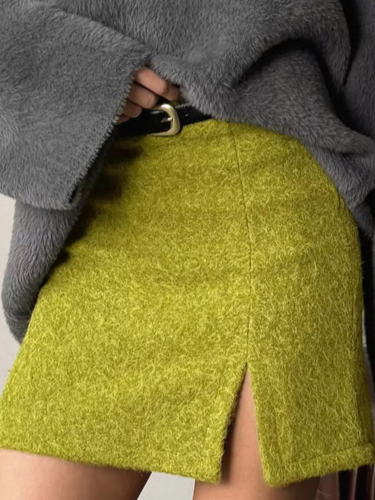 Textured Mini Skirt with Front Slit