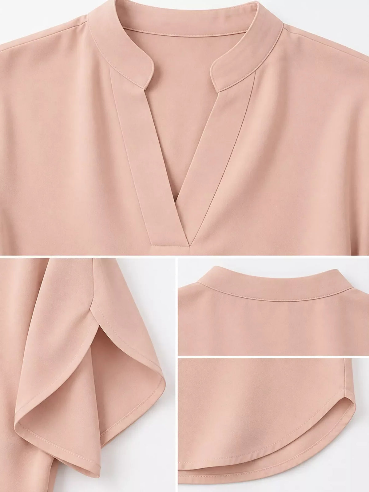 Notched Slit Short Sleeve Blouse