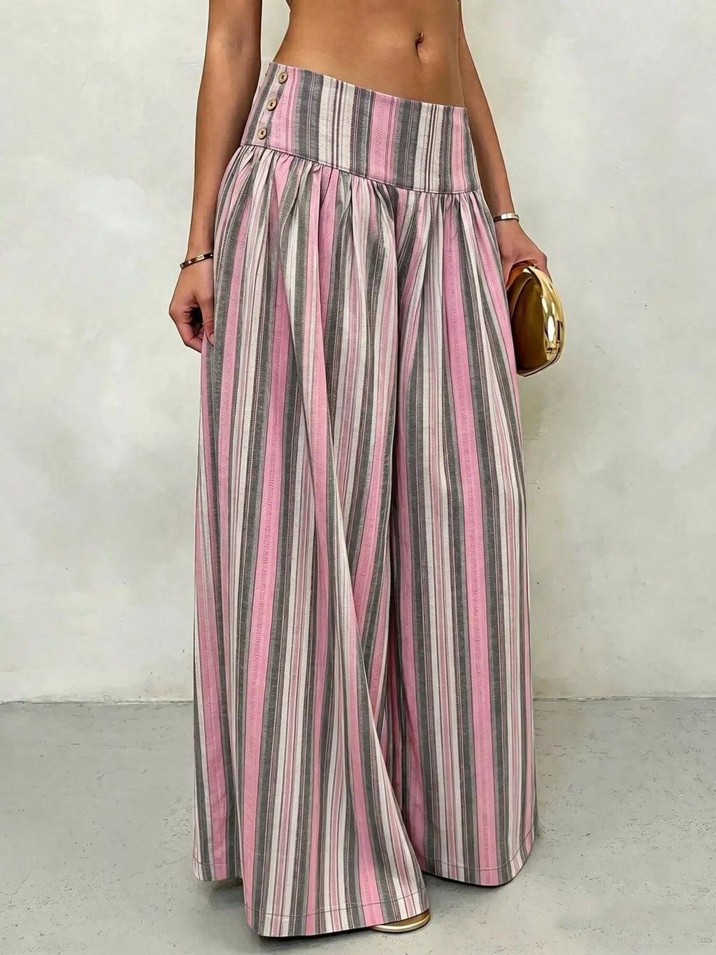 High-Waisted Striped Wide-Leg Casual Pants