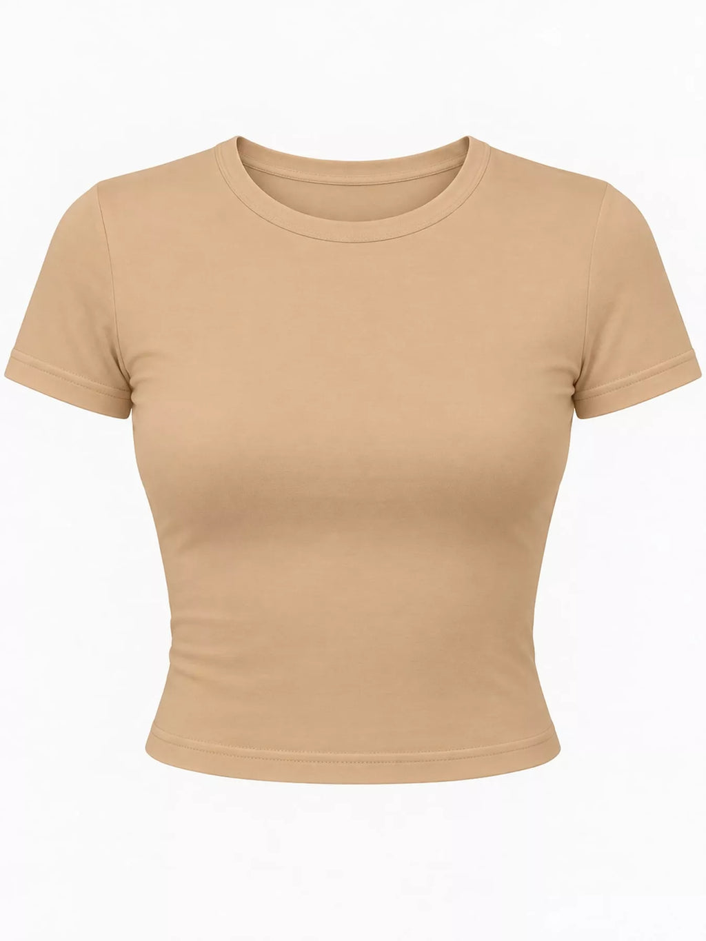 Slim Fit Basic Crew Neck Short Sleeve Crop T-Shirt
