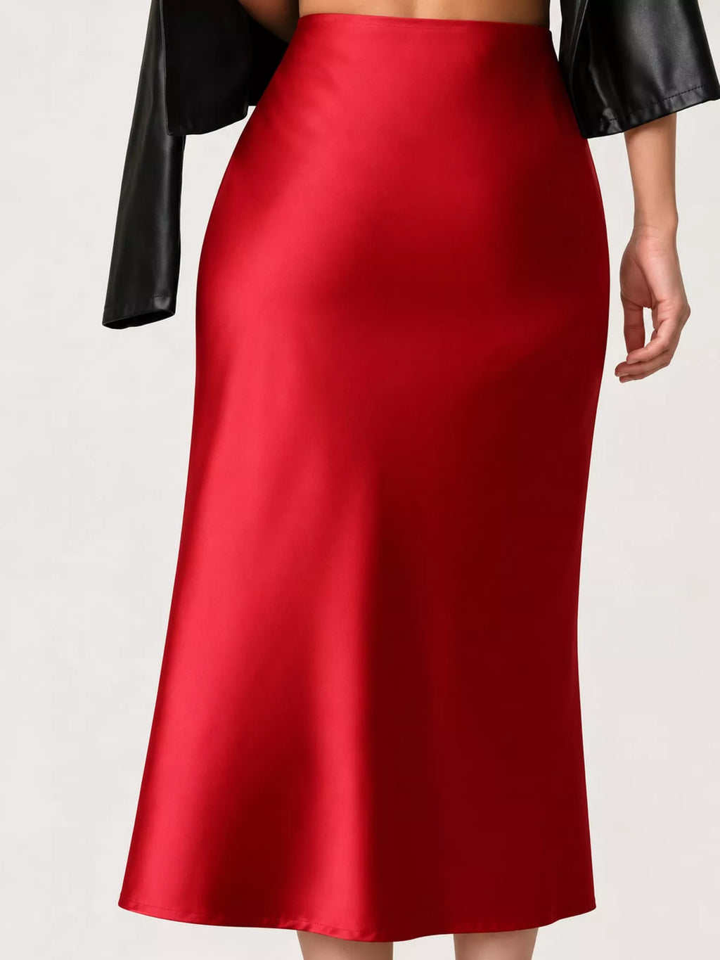 High-Waisted Satin Midi Skirt
